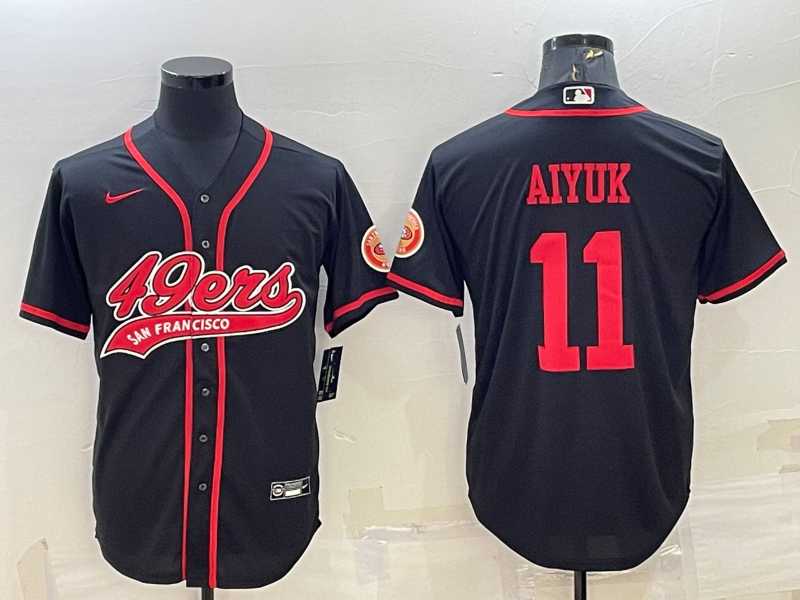 Men%27s San Francisco 49ers #11 Brandon Aiyuk Black With Patch Cool Base Stitched Baseball Jersey